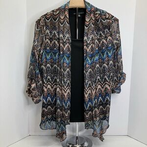 Sara Michelle Womens Multicolor Geometric 3/4 Tab Slv Layered Shirt Size PXL